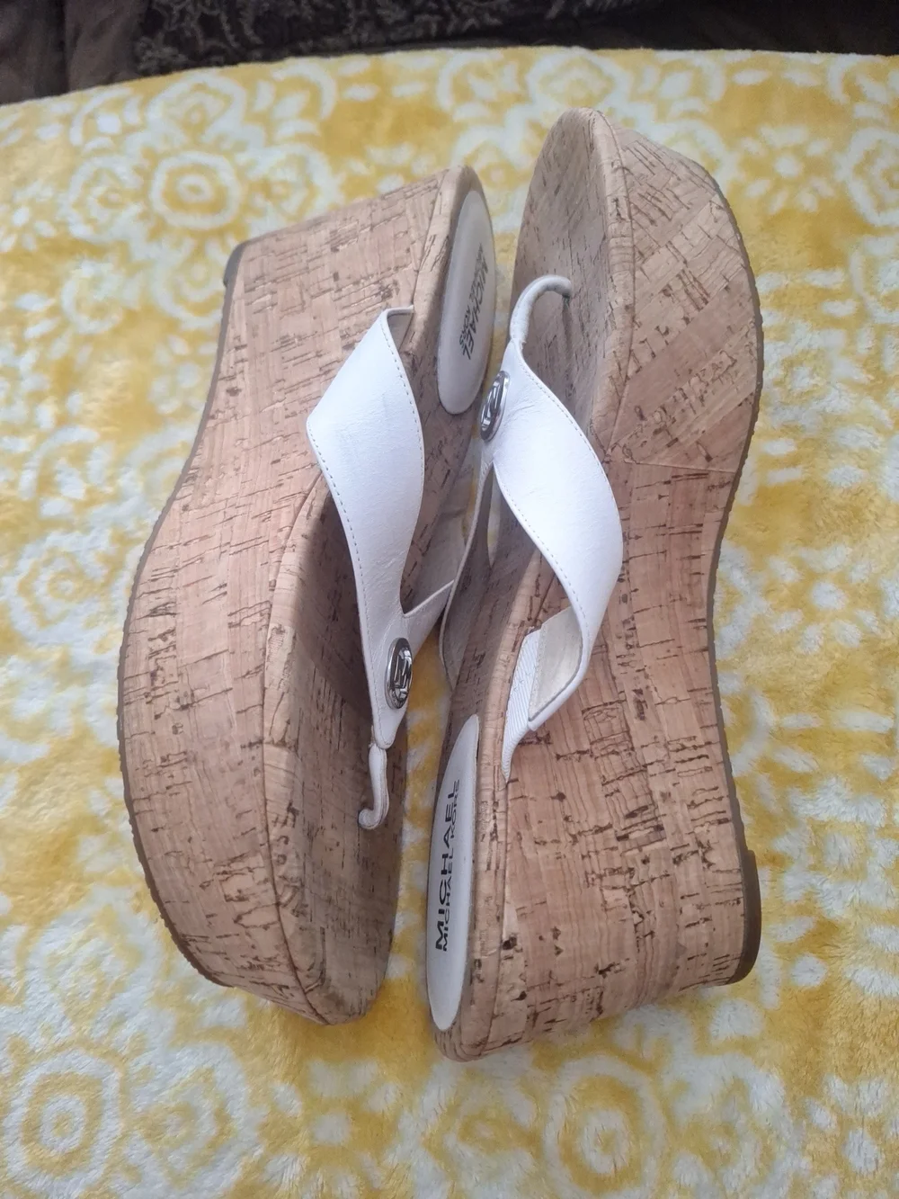 Michael Kors White Cork Thong Sandals with MK Logo